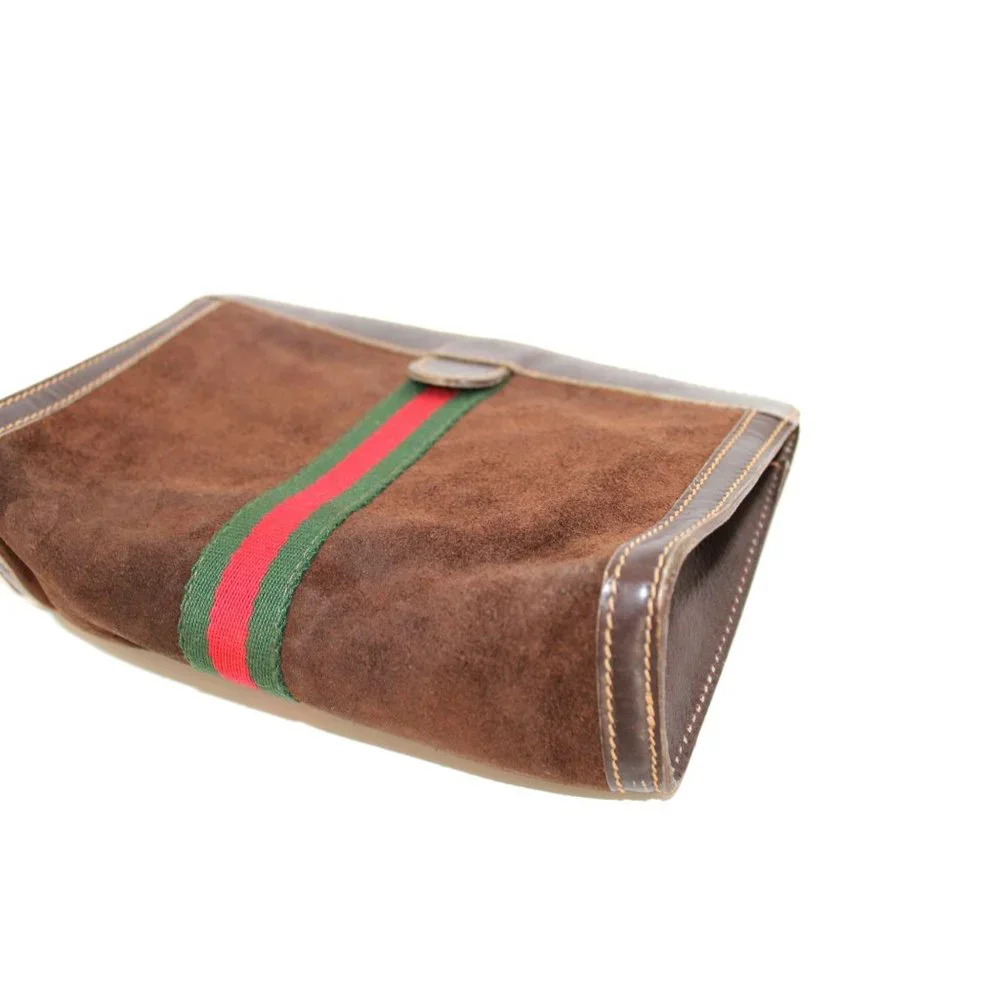 Gucci Vintage Brown Sherry Line Suede Leather Clutch - Picture 5 of 9